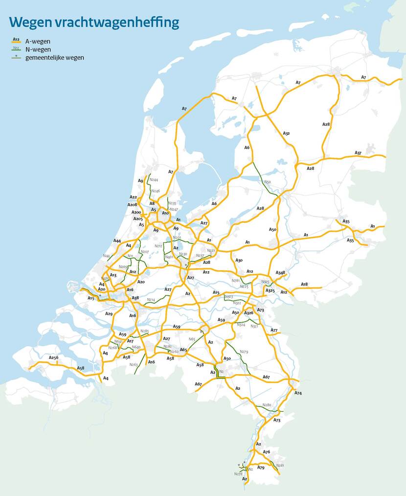 Wegenkaart bij wetsvoorstel vrachtwagenheffing